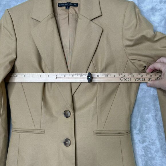 Antonio Melani Blazer Womens 2 Tan 2 Button Lined Pockets Stretch Career - Picture 7 of 10